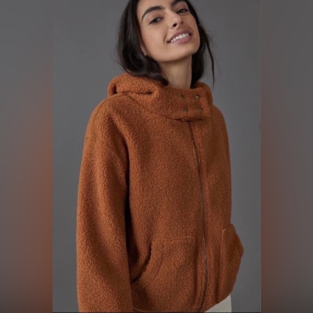 Brown Anthropologie Gillian Sherpa Hoodie Jacket